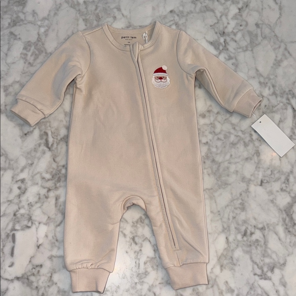 NWT Petit Lem Beige Santa Claus Fleece Coverall